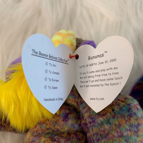 Ty (32) “Bananas” Colorful Plush Monkey Duo - Orange and Purple - Picture 11 of 16